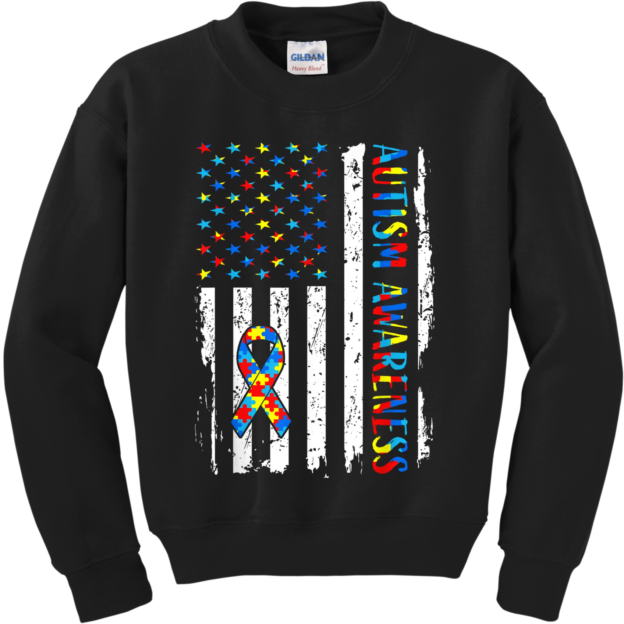 Autism Awareness Mom Dad USA flag Autistic Awareness Autism Kids Sweatshirt