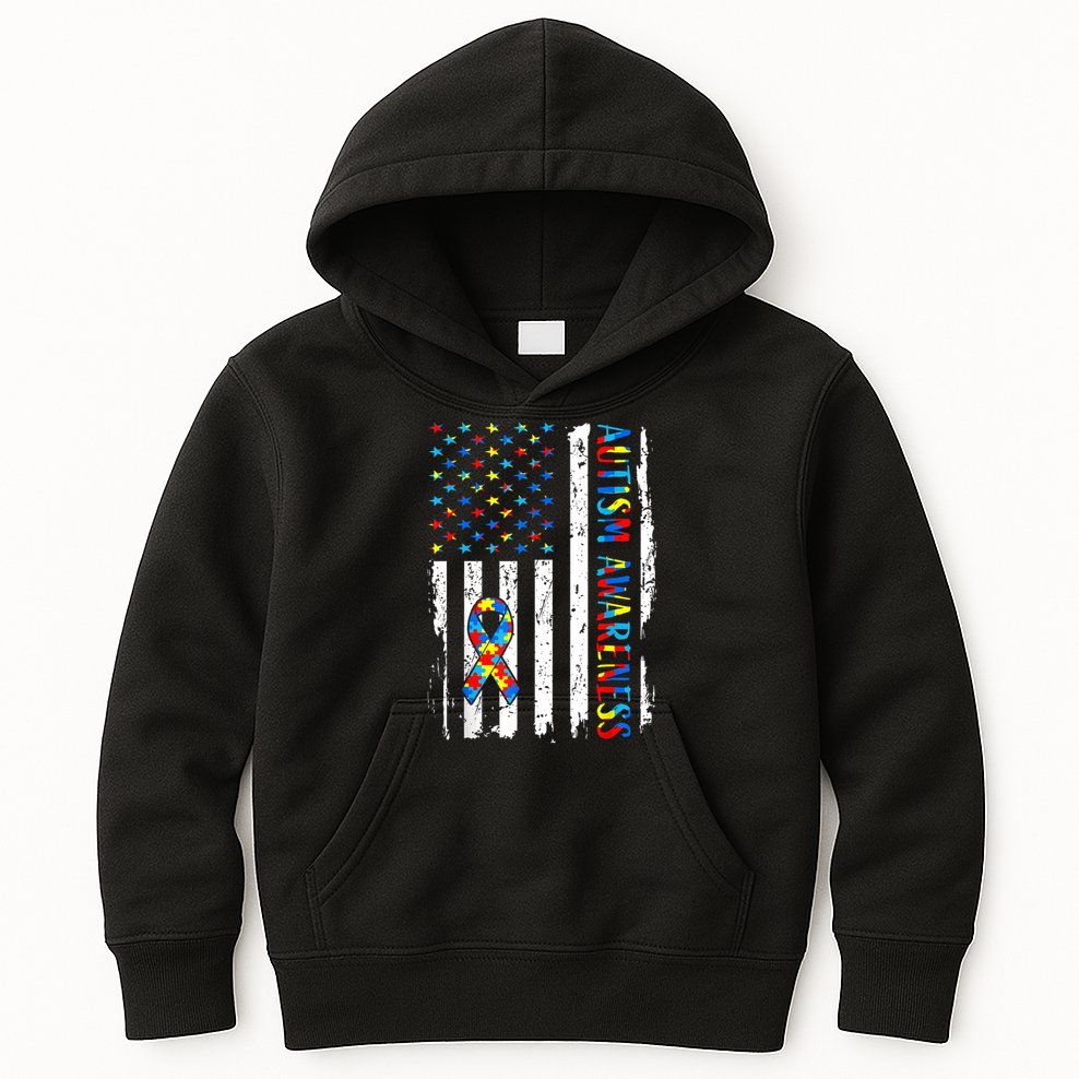 Autism Awareness Mom Dad USA flag Autistic Awareness Autism Kids Hoodie