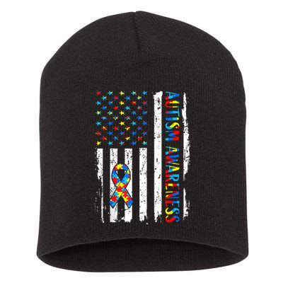 Autism Awareness Mom Dad USA flag Autistic Awareness Autism Short Acrylic Beanie