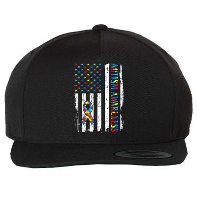 Autism Awareness Mom Dad USA flag Autistic Awareness Autism Wool Snapback Cap