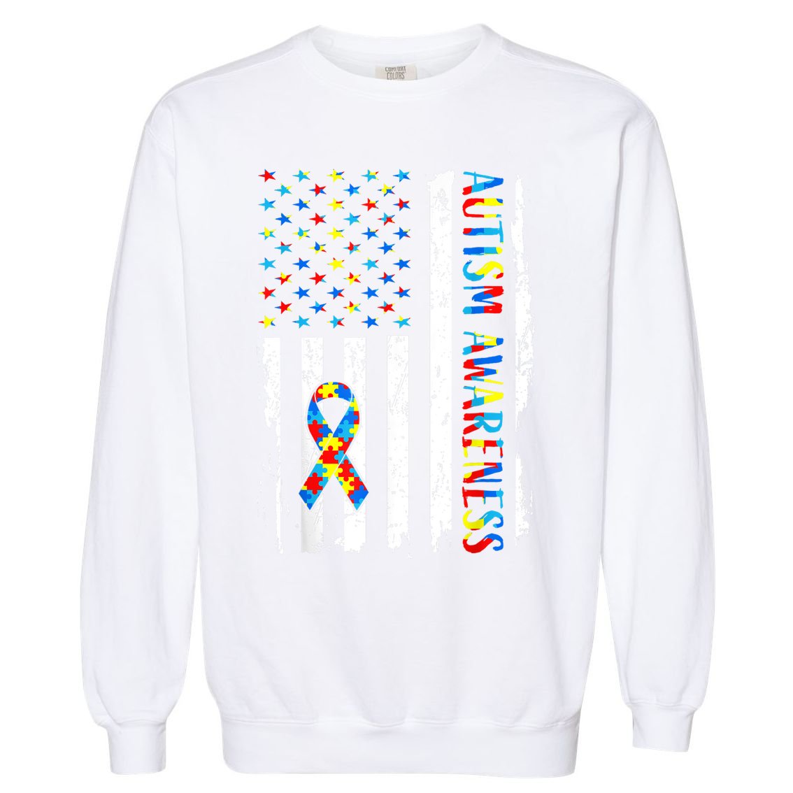 Autism Awareness Mom Dad USA flag Autistic Awareness Autism Garment-Dyed Sweatshirt