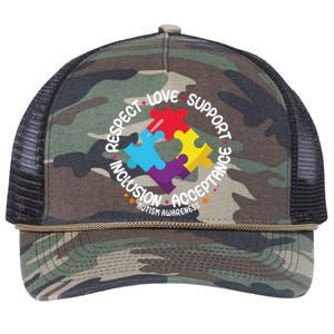 Autism Awareness Month Respect Love Support Autism Funny Gift Retro Rope Trucker Hat Cap