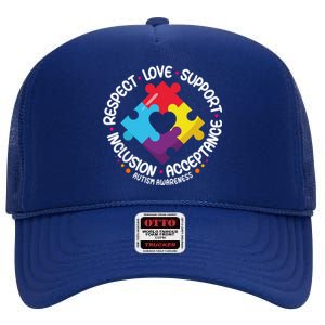 Autism Awareness Month Respect Love Support Autism Funny Gift High Crown Mesh Back Trucker Hat