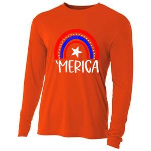 American America `Merica Rainbow Flag Patriotic 4th Of July Great Gift Cooling Performance Long Sleeve Crew