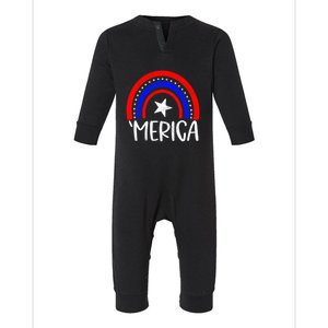 American America `Merica Rainbow Flag Patriotic 4th Of July Great Gift Infant Fleece One Piece