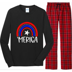 American America `Merica Rainbow Flag Patriotic 4th Of July Great Gift Long Sleeve Pajama Set