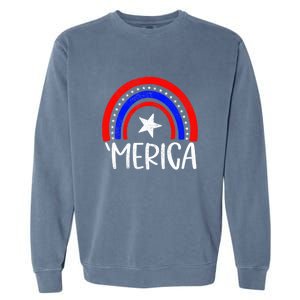 American America `Merica Rainbow Flag Patriotic 4th Of July Great Gift Garment-Dyed Sweatshirt