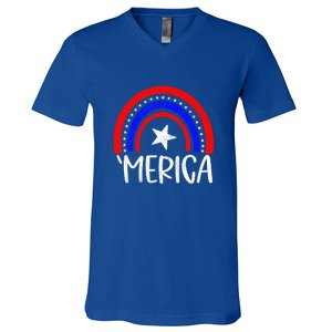 American America `Merica Rainbow Flag Patriotic 4th Of July Great Gift V-Neck T-Shirt