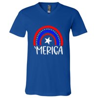 American America `Merica Rainbow Flag Patriotic 4th Of July Great Gift V-Neck T-Shirt