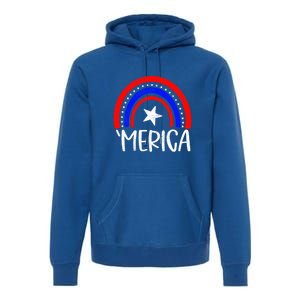 American America `Merica Rainbow Flag Patriotic 4th Of July Great Gift Premium Hoodie