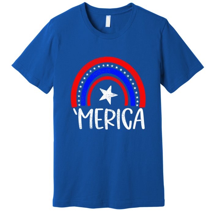 American America `Merica Rainbow Flag Patriotic 4th Of July Great Gift Premium T-Shirt