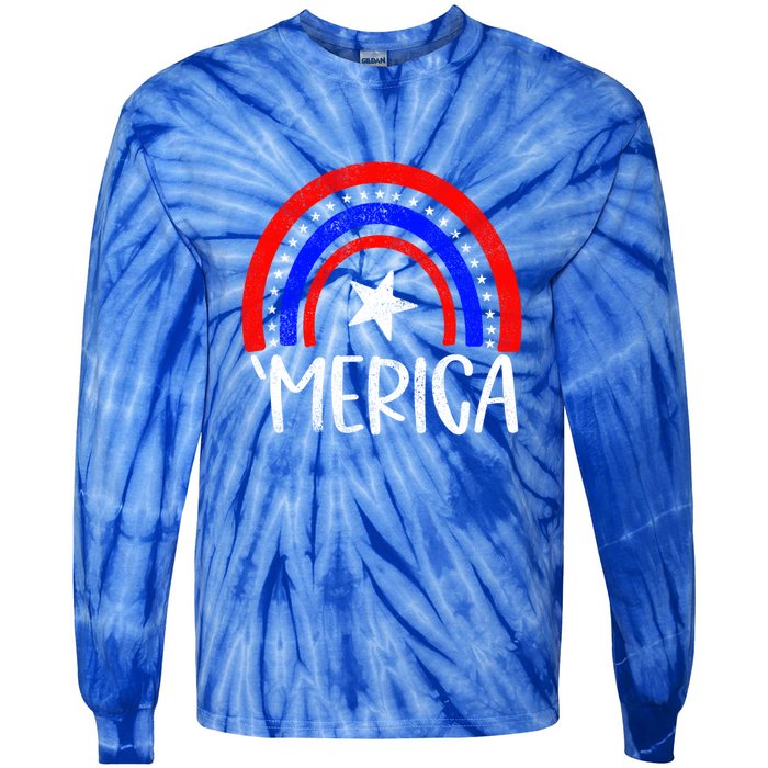 American America `Merica Rainbow Flag Patriotic 4th Of July Great Gift Tie-Dye Long Sleeve Shirt