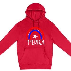 American America `Merica Rainbow Flag Patriotic 4th Of July Great Gift Premium Pullover Hoodie