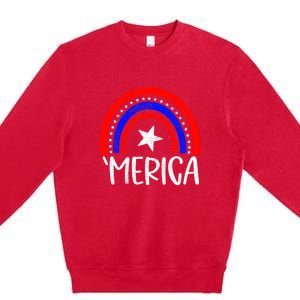 American America `Merica Rainbow Flag Patriotic 4th Of July Great Gift Premium Crewneck Sweatshirt