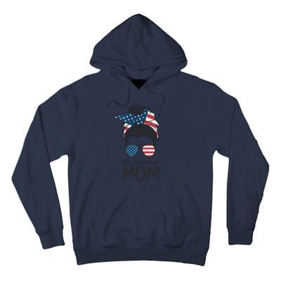 All American Mom 4th Of July Mothers Day Messy Bun Tall Hoodie