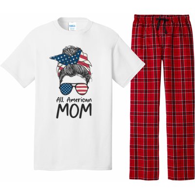 All American Mom 4th Of July Mothers Day Messy Bun Pajama Set