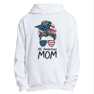 All American Mom 4th Of July Mothers Day Messy Bun Urban Pullover Hoodie