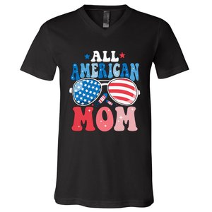 All American Mom Sunglasses 4th of July Family Matching V-Neck T-Shirt