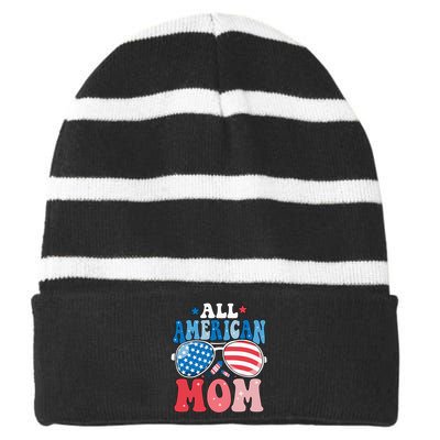 All American Mom Sunglasses 4th of July Family Matching Striped Beanie with Solid Band