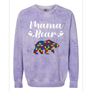 Autism Awareness Mama Bear Puzzle Piece Autistic Mom Gift Cool Gift Colorblast Crewneck Sweatshirt