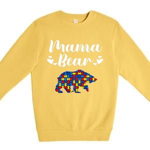 Autism Awareness Mama Bear Puzzle Piece Autistic Mom Gift Cool Gift Premium Crewneck Sweatshirt