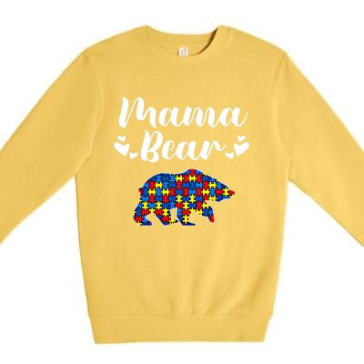 Autism Awareness Mama Bear Puzzle Piece Autistic Mom Gift Cool Gift Premium Crewneck Sweatshirt