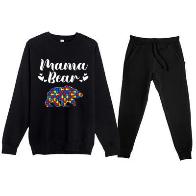 Autism Awareness Mama Bear Puzzle Piece Autistic Mom Gift Cool Gift Premium Crewneck Sweatsuit Set