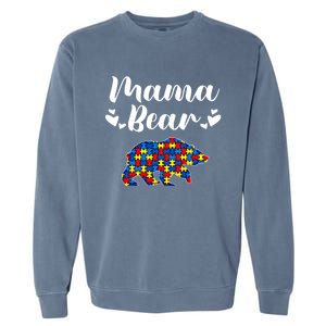 Autism Awareness Mama Bear Puzzle Piece Autistic Mom Gift Cool Gift Garment-Dyed Sweatshirt