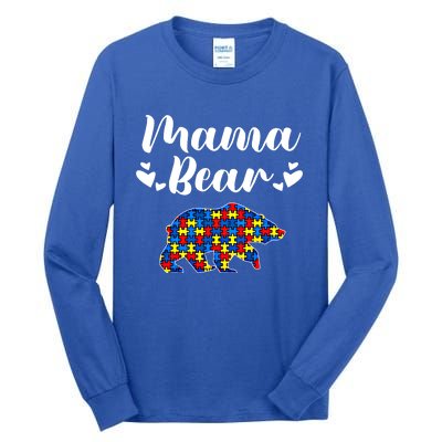 Autism Awareness Mama Bear Puzzle Piece Autistic Mom Gift Cool Gift Tall Long Sleeve T-Shirt