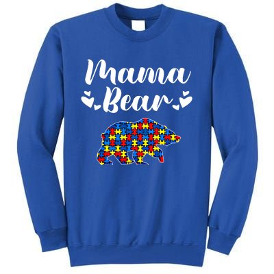 Autism Awareness Mama Bear Puzzle Piece Autistic Mom Gift Cool Gift Tall Sweatshirt