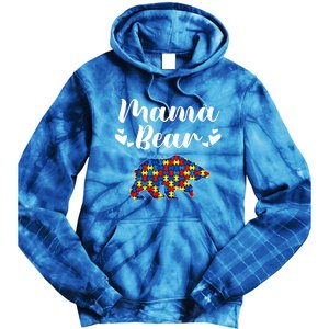 Autism Awareness Mama Bear Puzzle Piece Autistic Mom Gift Cool Gift Tie Dye Hoodie