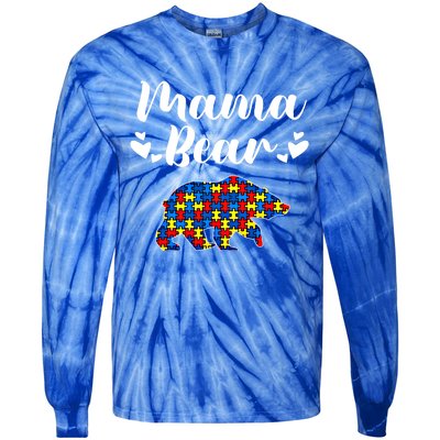 Autism Awareness Mama Bear Puzzle Piece Autistic Mom Gift Cool Gift Tie-Dye Long Sleeve Shirt