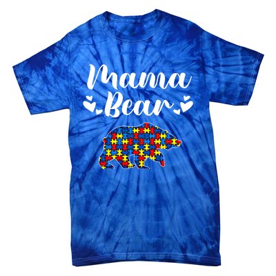 Autism Awareness Mama Bear Puzzle Piece Autistic Mom Gift Cool Gift Tie-Dye T-Shirt