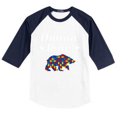 Autism Awareness Mama Bear Puzzle Piece Autistic Mom Gift Cool Gift Baseball Sleeve Shirt