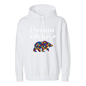 Autism Awareness Mama Bear Puzzle Piece Autistic Mom Gift Cool Gift Garment-Dyed Fleece Hoodie