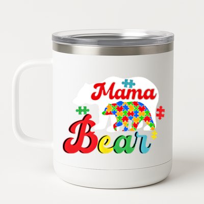 Autism Awareness Mama Bear Support Autistic Autism Mom Gift 12 oz Stainless Steel Tumbler Cup