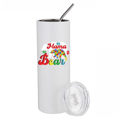 Autism Awareness Mama Bear Support Autistic Autism Mom Gift Stainless Steel Tumbler