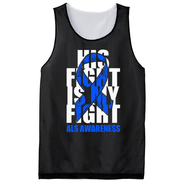 ALS Awareness Month Blue Ribbon His Fight May Support Mesh Reversible Basketball Jersey Tank