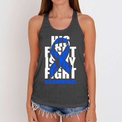 ALS Awareness Month Blue Ribbon His Fight May Support Women's Knotted Racerback Tank