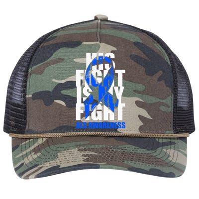 ALS Awareness Month Blue Ribbon His Fight May Support Retro Rope Trucker Hat Cap