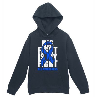 ALS Awareness Month Blue Ribbon His Fight May Support Urban Pullover Hoodie