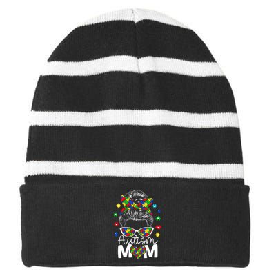 Autism Awareness Mom MotherS Day Celebration Striped Beanie with Solid Band