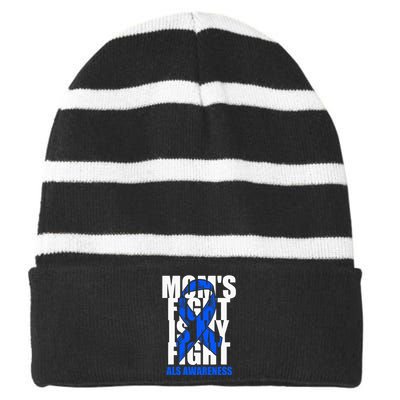 ALS Awareness Month Blue Ribbon Moms Fight May Support Striped Beanie with Solid Band