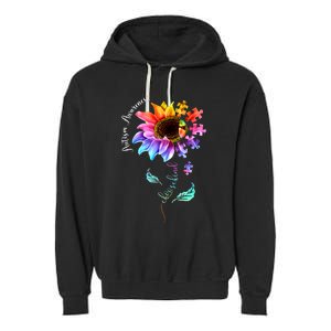 Autism Awareness Mom Choose Kind Autism Gift Sunflower Garment-Dyed Fleece Hoodie