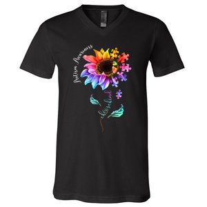 Autism Awareness Mom Choose Kind Autism Gift Sunflower V-Neck T-Shirt