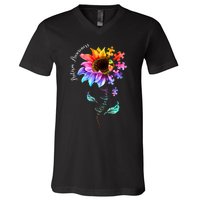 Autism Awareness Mom Choose Kind Autism Gift Sunflower V-Neck T-Shirt