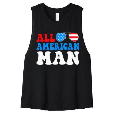 All American Man American Flag 4th of July Patriotic Women's Racerback Cropped Tank