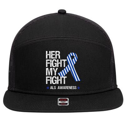 ALS Awareness Month May Blue Ribbon Her Fight Support 7 Panel Mesh Trucker Snapback Hat