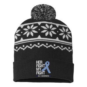 ALS Awareness Month May Blue Ribbon Her Fight Support USA-Made Snowflake Beanie