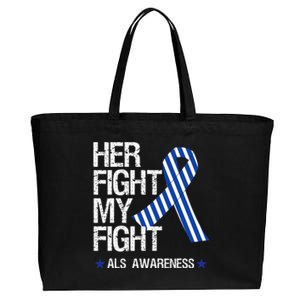 ALS Awareness Month May Blue Ribbon Her Fight Support Cotton Canvas Jumbo Tote